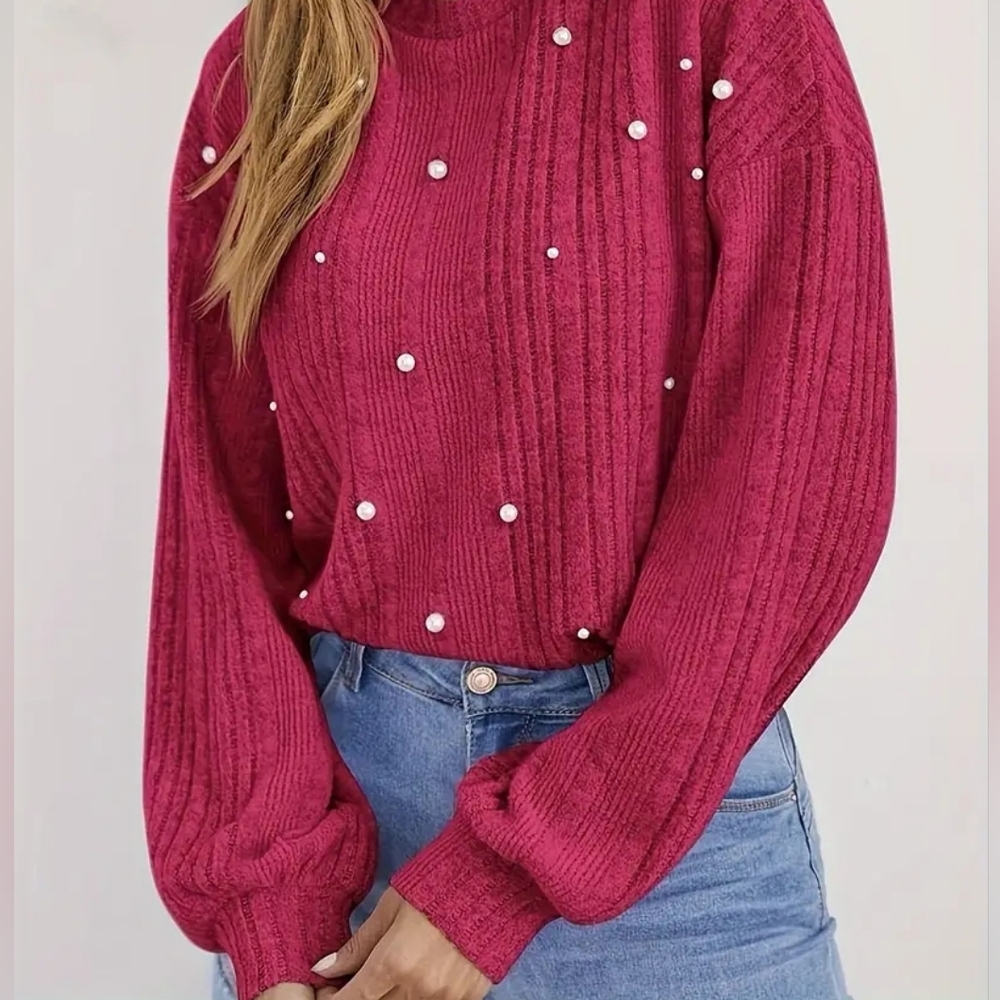 MagentPearl Embellished Ribbed Knit Sweater | Soft Girl • Coquette • Cozy Chic - Picture 1 of 7